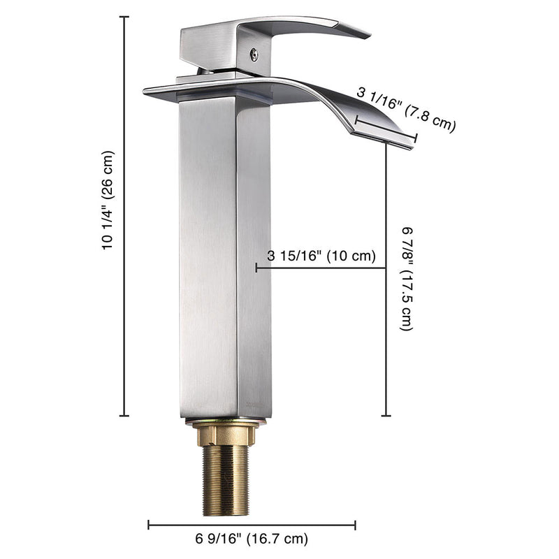 Aquaterior Vessel Faucet Waterfall Single-Hole 10"H