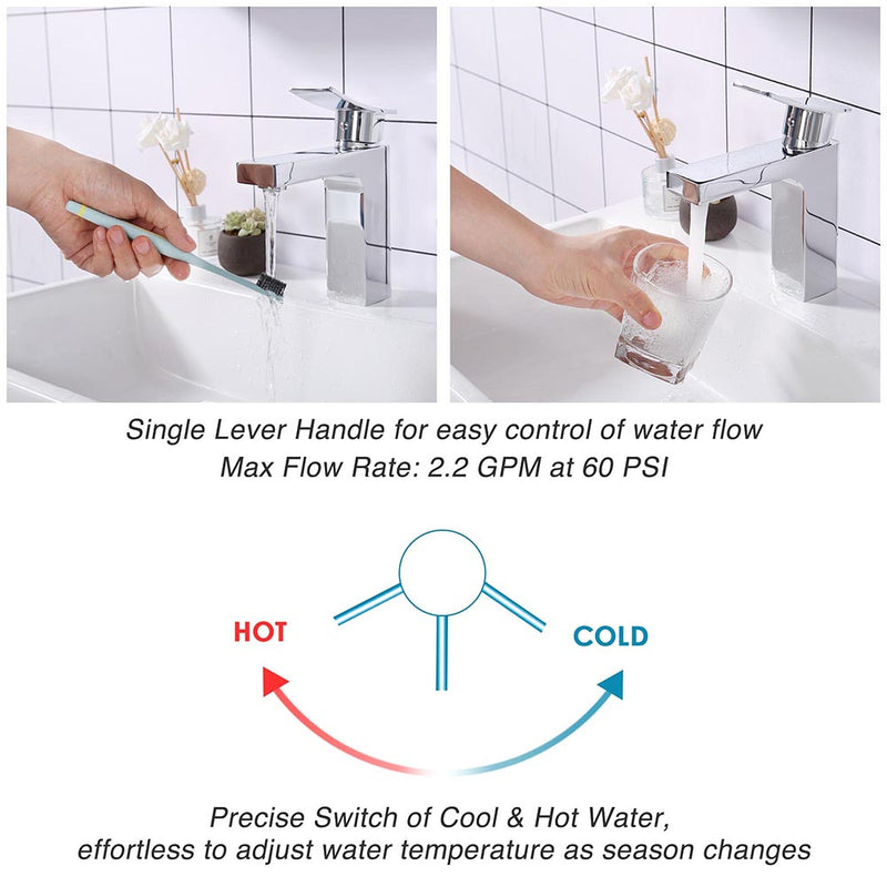 Aquaterior Bathroom Faucet Single-Hole Square 7.5"H