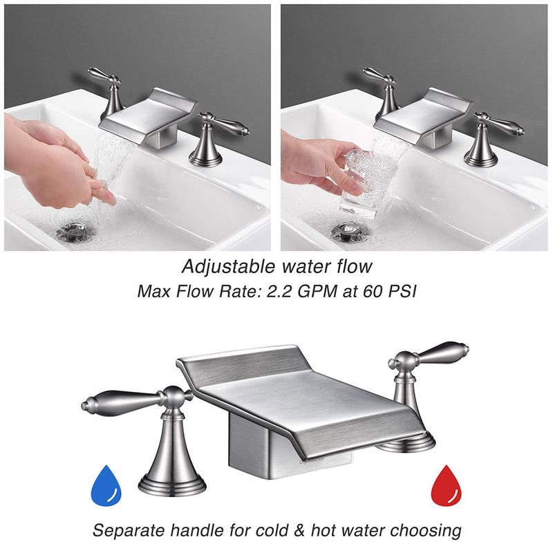 2-Handle Waterfall Faucet Bathroom Bathtub Brushed Nickel