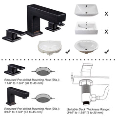 Aquaterior Widespread Bathroom Faucet 3-Hole 2-Handle 4